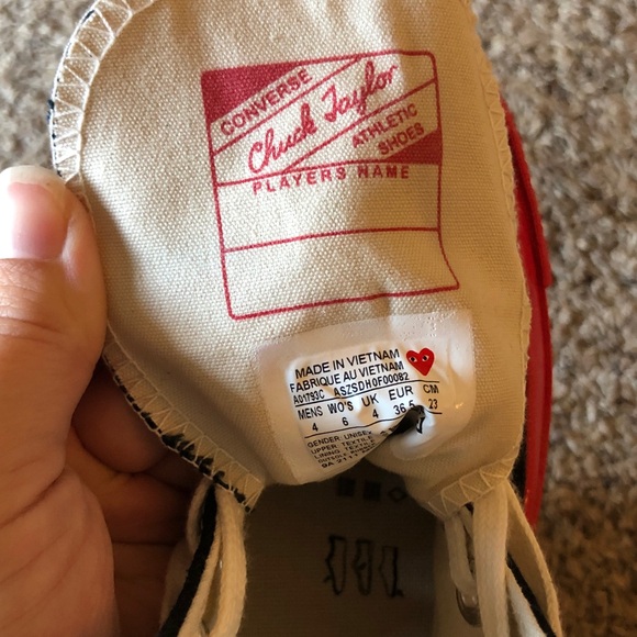 Converse Commes des Garcons Play Chuck 70 High Heart Black Red Sole W 6 with box - Picture 6 of 7